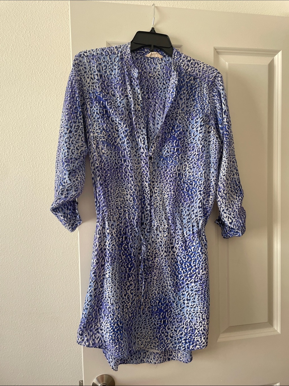 Rebecca Taylor Blue Leopard-Print Mini Dress